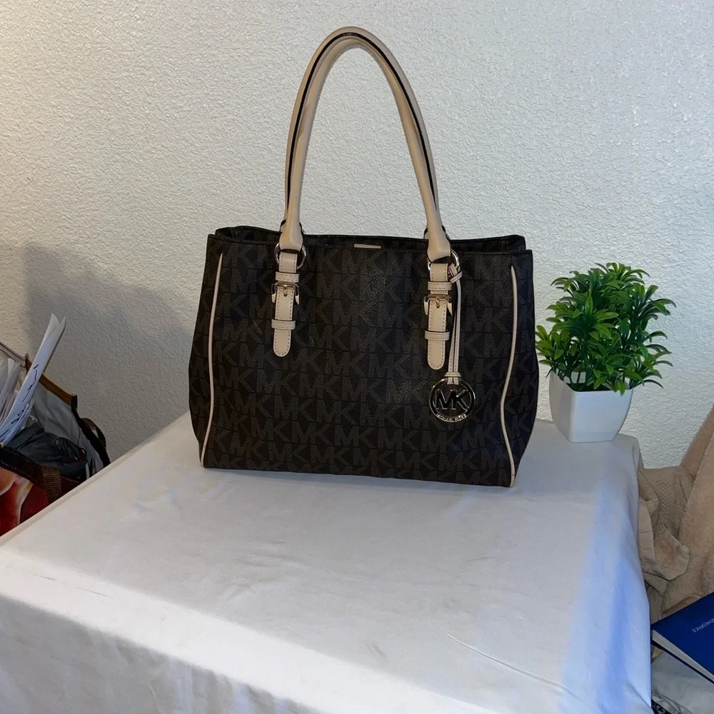 Michael Kors Dark Brown and Tan Logo Tote